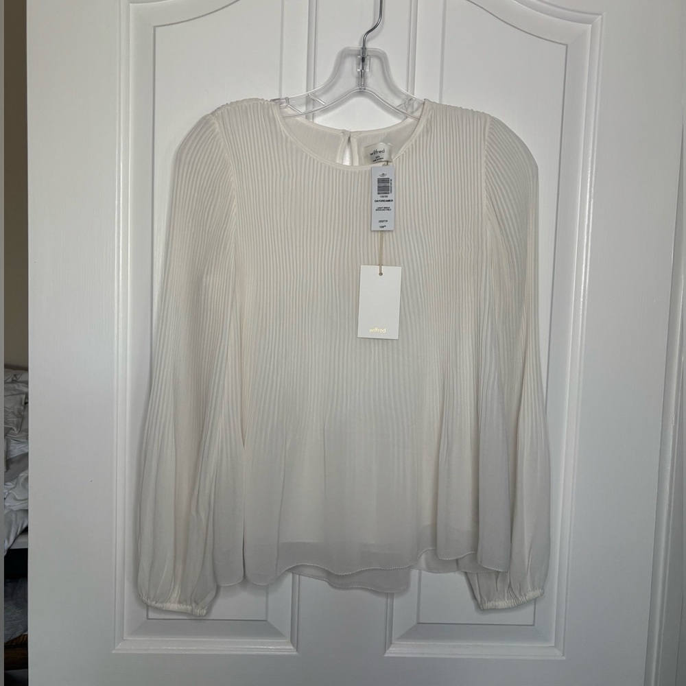 NWT WILFRED Daydreamer Pleated Long-Sleeve Blouse in Light Birch size xxs